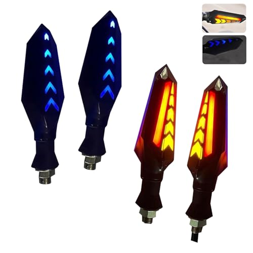 4 PCS Motorcycle Turn Signal Lights, LED Arrow Shape Flowing Turn Signal, 12V Double-Sided Flow Light with Daytime Running Lights, Universal for Most Motorcycles (Red) - color: Black