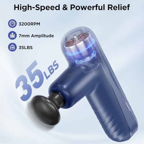 Mini Massage Gun, Powerful Handheld Muscle Massager for Muscle Relaxation, Deep Tissue Percussion Small Massage Gun Travel Massager with 4 Massage Heads Silent Brushless Motor, Blue - color: Blue
