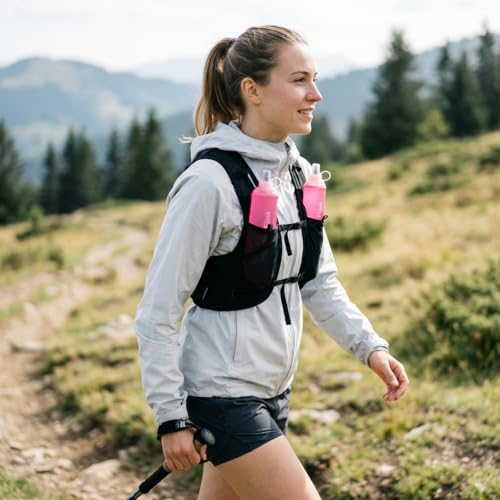 500ml Soft Flask, Shrink As You Drink Collapsible Water Bottles for Running Vest & Hydration Pack, BPA-Free Leak-Proof TPU Folding Bottle for Hiking Cycling Climbing Jogging-Pink - color: 1PCS Pink