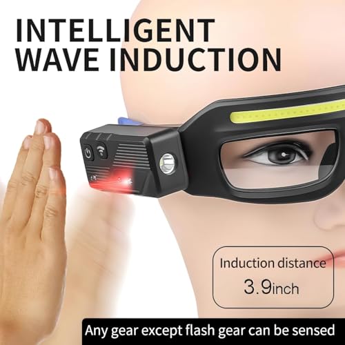 LED Glasses Rechargeable Headlight with Motion Sensor and Touch Control, 5 Modes USB C Lighted Glasses for Night Running,Camping, Fishing, Cycling, Hiking, Hands-Free Lighting (Blue) - color: Blue