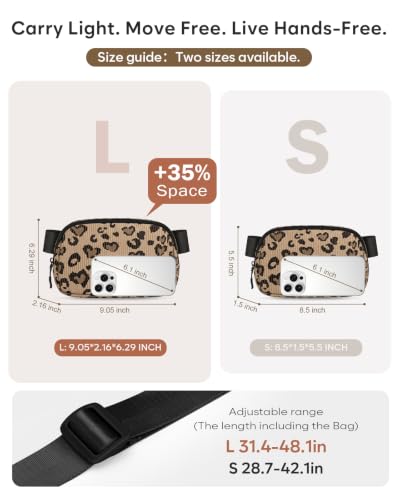 Pritent Fanny Packs for Women Crossbody Belt Bag With Zipper Back Pocket - color: Leopard Brown, size: Large