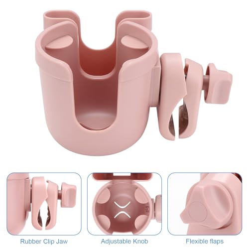 Accmor Stroller Cup Holder with Phone Holder, Bike Cup Holder, Walker Scooter Wheelchair Cup Holder Attachment, Universal Cup Holder for Uppababy Graco Strollers - color: All Light Pink & All Light Pink
