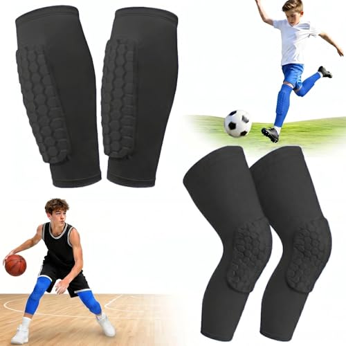 2 Pairs Soccer Shin Guards for Kids Youth Adult with Honeycomb Pads - color: Black, size: X-Small