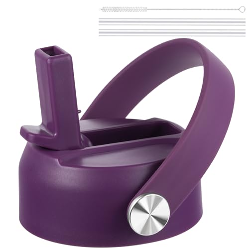 KMN Wide Mouth Straw Lid with Flip Top, Replacement Cap with Straw for Hydro Flask 18 32 40 oz Wide Mouth Water Bottle & 12 16 20 oz Coffee Flask, BPA-Free Leakproof Sports Lid (Eggplant Purple) - color: Eggplant Purple
