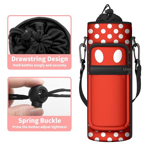 Water Bottle Holder with Strap, 18-32oz Water Bottle Carrier Sling Bag - color: Red Polka Dots