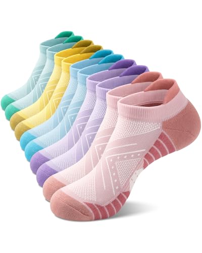 Womens Compression Ankle Crew Socks, Breathable Cushioned Socks - color: Blue Yellow Green Purple Red, size: 9-11