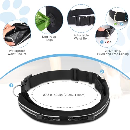 Waist Leash for Medium Large Dog Walking, Hand Free Leash with Zipper Pouch