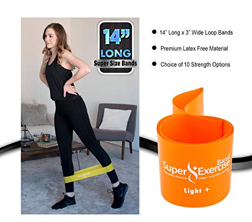 USA 14" x 3" Extra Long Latex Free Mini Loop Bands in 3, 5, 10 Pack Sets. 10 Strengths for Resistance Training, Stretching, Yoga, Toning. Plus an Exclusive iPhone App and E-Book. - color: j. Orange LIGHT+ Loop Band 5 Pack