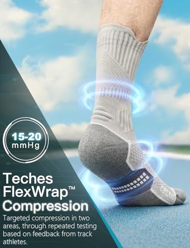 Juclise Men's Compression Running Crew Socks, 3 Pairs - color: Charcoal Heather+steel Heather+dynamic Blue/Royal, size: Small