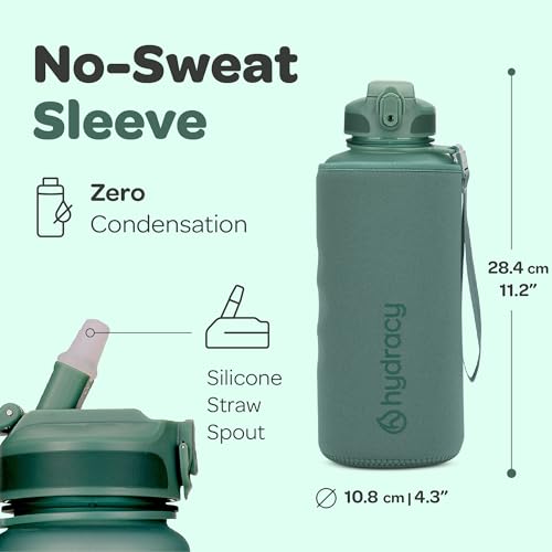 Hydracy 2L Large Water Bottle, Shatterproof, BPA Free Tritan Plastic, Leakproof, Zero Condensation, With Detachable Carry Strap, Spillproof Lid, Convenient Silicon Spout, Ideal for Gym, Yoga - color: Moonlight Green, size: 64 oz