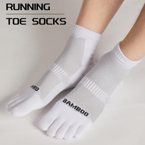 Sunew 3 Pairs Toe Socks for Men Women,Viscose Bamboo Breathable Athletic Running Five Finger Ankle/Quarter Socks - color: 3 Pairs White Grey, size: Small