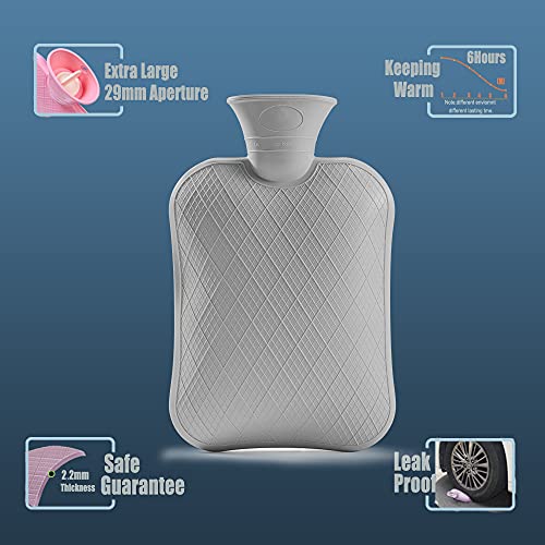 BICAREE Hot Water Bottle with Cover, 2L PVC Hot Water Bag for Neck, Shoulder Pain and Hand Feet Warmer, Menstrual Cramps, Hot Compress and Cold Therapy(Blue Ashes) - style: A Blue Ashes