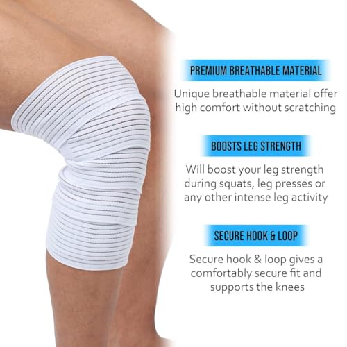 Extra Long Elastic Knee Wrap Compression Bandage Brace Support for Legs, Plantar Fasciitis, Stabilising Ligaments, Joint Pain, Squat, Basketball, Running, Tennis, Soccer, Football, Volleyball (White) - color: White