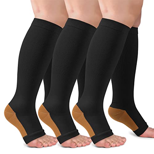 CTHH Toeless Compression Socks for Women & Men Open Toe Knee High Stocking - color: Drak Coppery/ Black, size: Small-Medium