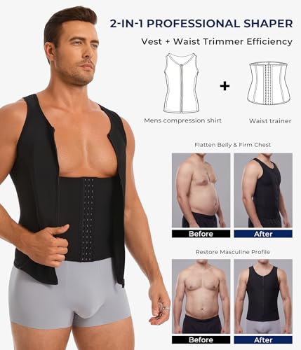 TAILONG Men's Compression Shirt - Shapewear Slimming Undershirt Tummy Control & Gynecomastia Vest Body Shaper Tank Top - color: Black, size: XX-Large