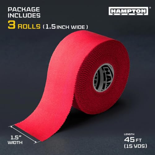 Hampton Adams Athletic Sports Tape, Very Strong, Easy Tear, No Residue - color: Red (1.5 Inch)