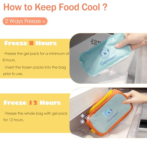 Genteen Small Cooler Bag with Ice Pack,Insulated Lunch & Snack Tote - color: Orange
