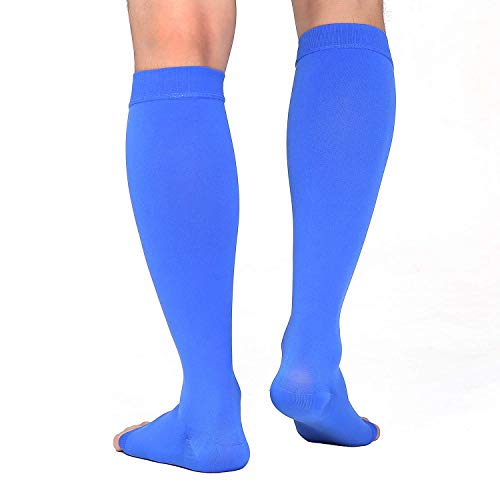 TOFLY Compression Socks For Women & Men Open Toe Knee High 20-30mmHg - color: 20-30mmhg Open-toe Blue, size: Small