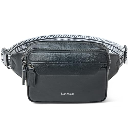 LATMAP 3L Fanny Packs for Women Cross Body Bag Vegan Leather Belt Bag Black - color: Black