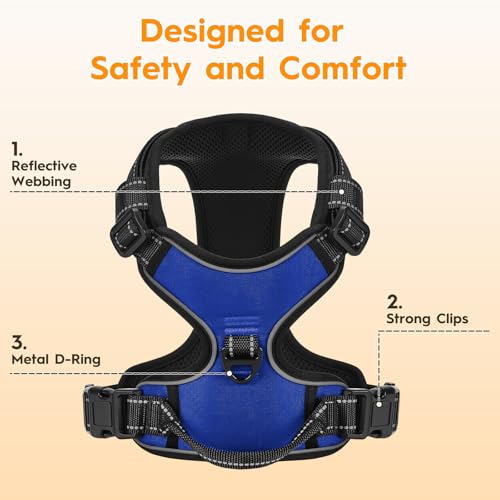 No Pull Dog Harness, No-Choke Soft Padded Reflective Dog Vest Harness with Front Clip & Top Handle, 2 Quick-Release Buckles, Adjustable for Small Medium Large Dogs - color: Dazzling Blue, size: X-Small