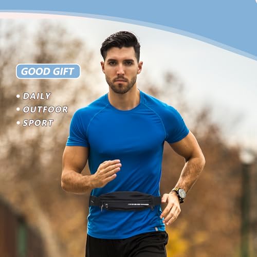 Slim Running Belt for Women Men, Runners Fanny Pack Phone Holder Waterproof Waist Pack for Jogging Walking (4, Black)