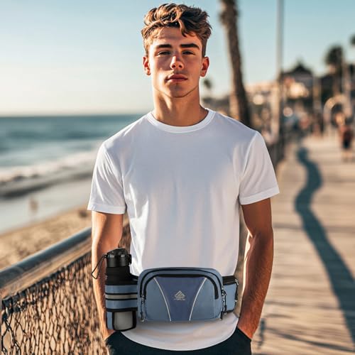 Fanny Pack for Men Women Waist Bag with Water Bottle Holder for Hiking, Travel,Dog Walking, Workout (Dark Blue) - color: Dark Blue