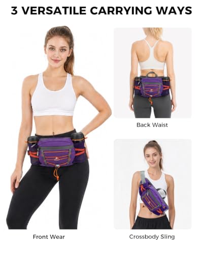 Fanny Pack with 2 Water Bottle Holder for Women Men, Waist Bag - color: Purple