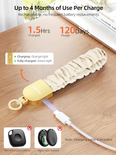 Keychain Wristlet, Works with Apple Find My, Rechargeable - color: White