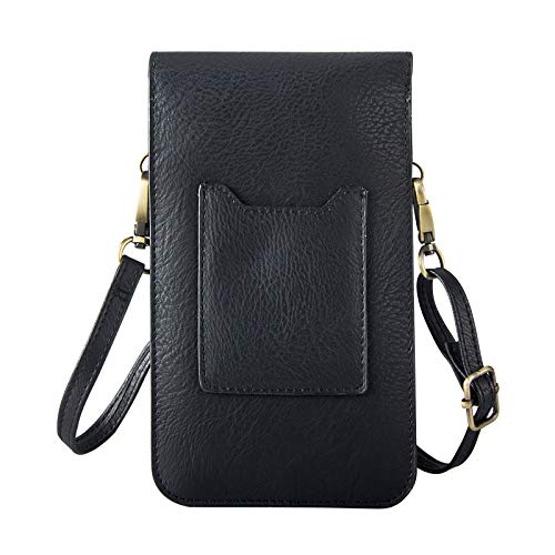 Small Cell Phone Purse, Synthetic Leather Crossbody Bag Dual Pockets Card Holder Neck Pouch with Adjustable Strap for iPhone X Xr 8 7 6s Plus, Galaxy S10 S9 S8 Plus, LG G8 ThinQ, Black - color: 02 Black