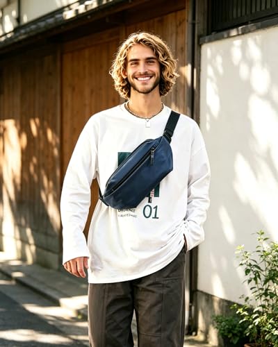 Fanny Pack for Men & Women | Adjustable Waist Bag (28-63 Inch Belt) – Large Waterproof Belt Bag for Hiking, Running, Travel, Gym | Phone Pouch with Zipper Pocket - color: Blue