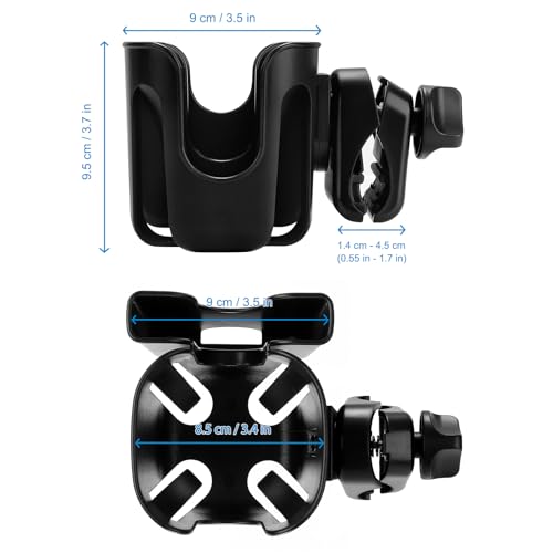Accmor Stroller Cup Holder, Universal Cup Holder for Walker Wheelchair Bike Scooter, 360° Rotatable Stroller Cup Holder Attachment Walker Wheelchair Accessory - color: Black