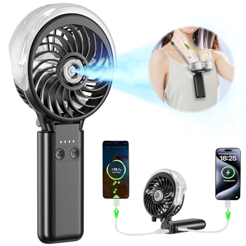 HandFan 5200mAh Upgraded Personal Misting Fan, Rechargeable Handheld Mister Fan, Spray Water Mist Fans, Portable Cooling AC, Electric Mini Hand Fans for Beach Travel Outdoors(Black) - color: Black