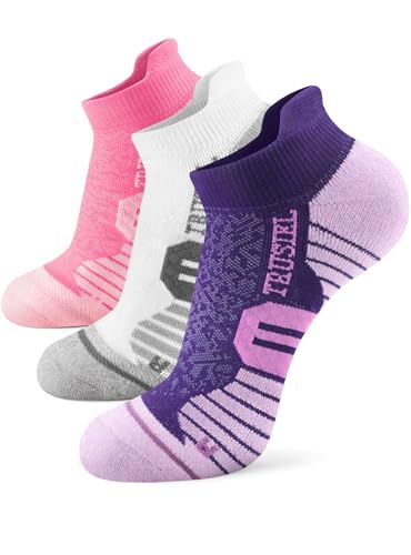 Trusiel Ankle Compression Socks for Women Running Moisture Wicking 5 Pairs - color: White Pink Purple, size: 6-9