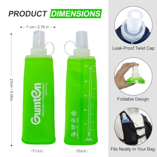 2 Pack Soft Flask 250ml TPU Soft Water Bottle Collapsible BPA-Free for Hydration Pack Running Jogging Hiking Cycling (Green) - color: Green