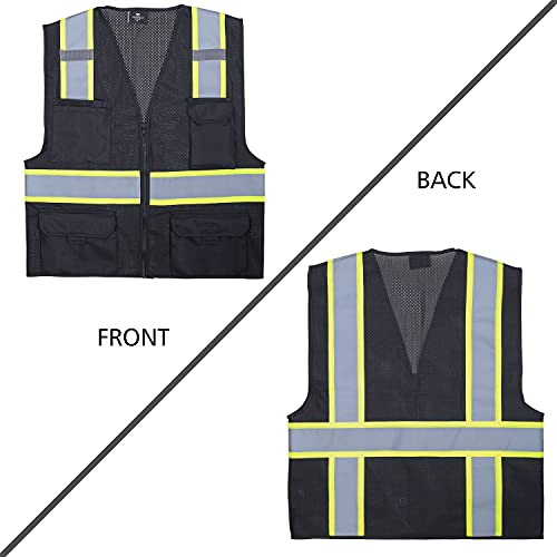 VENDACE Hi Vis Safety Reflective Mesh Vest for Men ANSI Class 2 High Visibility Vest with 8 Pockets and Zipper - color: Black, size: XX-Large