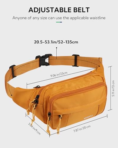 WATERFLY Fanny Pack Waist Bag: 2.5L Large 5 Zipper Pockets for Women Men - color: Tan