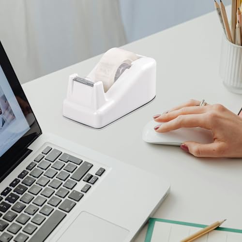 Desktop Tape Dispenser White,Weighted Nonskid Base,Includes 6 Rolls of Tape - color: White (6pcs Tape)