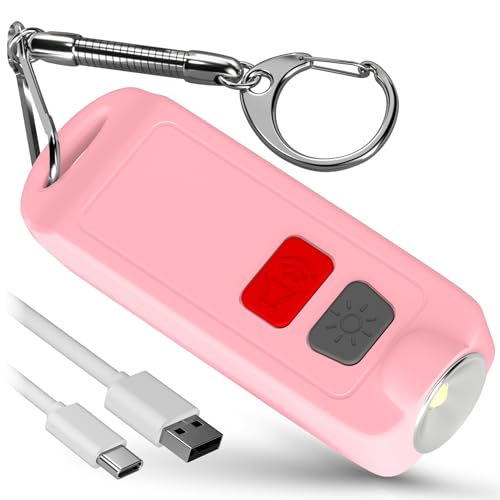 Rechargeable Waterproof Personal Safety Alarm Keychain,130dB Siren, Pink