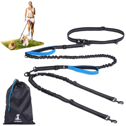 SparklyPets Hands Free Dual Dog Leash, Small (Blue) - color: Blue, size: 2 dogs S