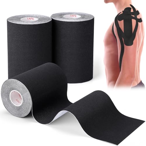 3 Pack Wide Kinesiology Tape, 4in x 5.5yd Athletic Tape, Black - color: Black - 4in