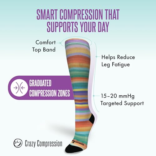 Crazy Compression Over-the-Calf Socks with Fun Designs - color: Spring Stripes, size: Large-X-Large