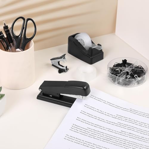 SKYDUE Black Office Supplies Set, Stapler and Tape Dispenser Set,10PCS - color: Black
