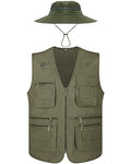 Janmercy 2 Pcs Men's Fishing Vest with Hat for Halloween Cosplay - color: Army Green, size: Small