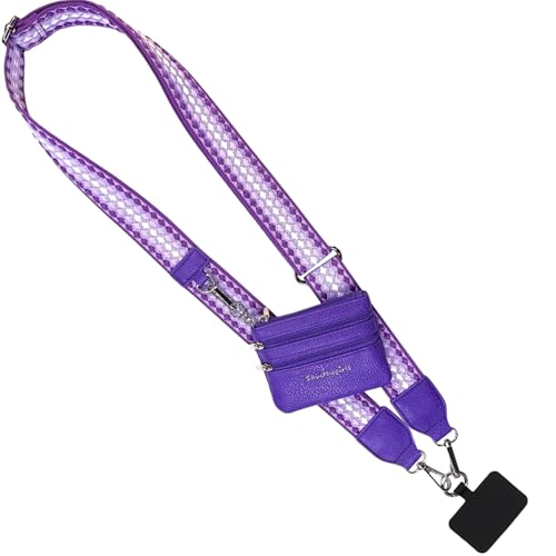 Save the Girls Clip & Go Phone Lanyard with Wallet Pouch, Fun Dots Dark - color: Dark Purple/Light Purple