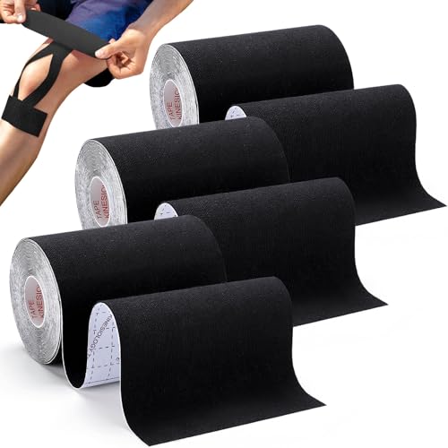 3 Pack Wide Kinesiology Tape, 4in x 5.5yd Athletic Tape, Black - color: Black - 4in