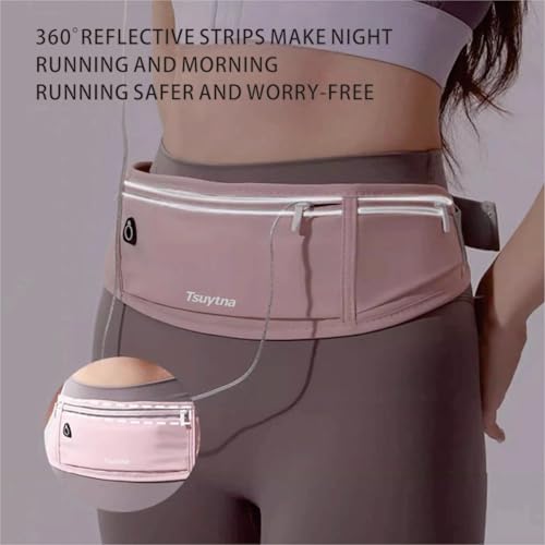 Running Belt for Women & Men - Slim Phone running belt with Water-Resistant Phone Holder, 3 pockets Adjustable Waist Strap, Reflective Safety Design for Running, Hiking, Travel，Fitness (Pink) - color: Pink