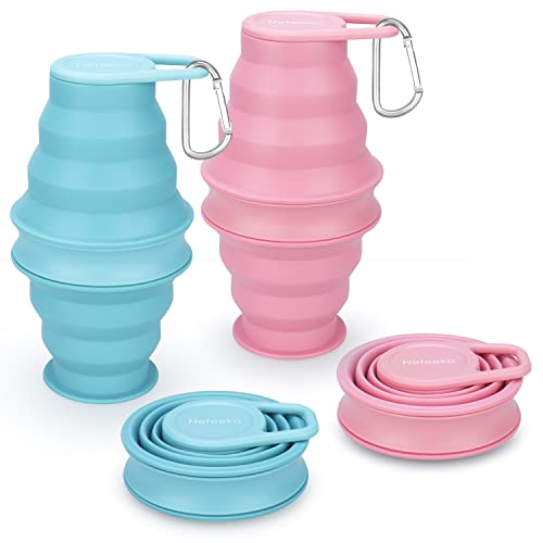 Nefeeko Collapsible Water Bottle, BPA Free Silicone Foldable Water Bottles - color: BUPK, style: 2 Pack