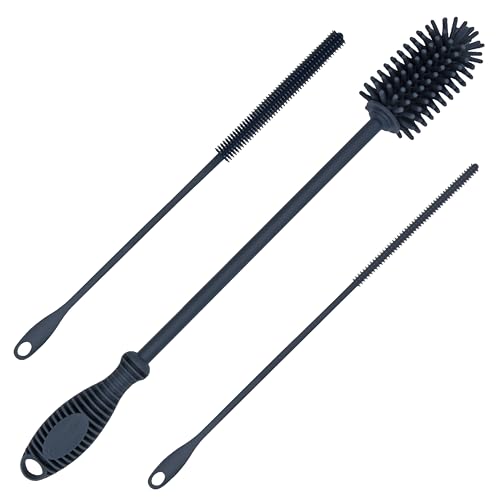 Kitchiny Silicone Bottle Brush 12.5 inch with 2 Straw Cleaners – Grey - color: Gray