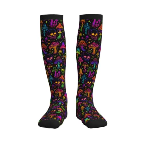 Tie Dye Compression Socks Knee High Support Socks For Women Men Running Athletic Hiking - color: Mushrooms