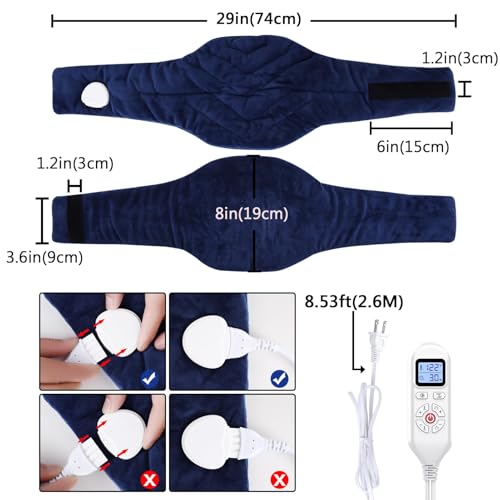JOBYNA Heating Pad for Neck, Hands-Free Electric Heated Neck Wrap for Pain Relief, 29"×8'' Neck Heat Pad with 8.53ft Power Cord, Auto Shut Off,Size/Temperature/Time Adjustable（Navy）